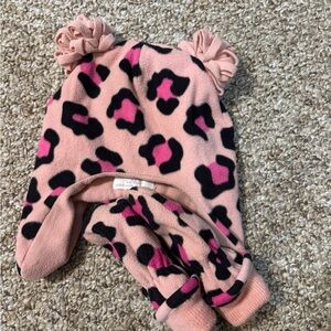 Pink Leopard Print Kids Hat and Mittens Set